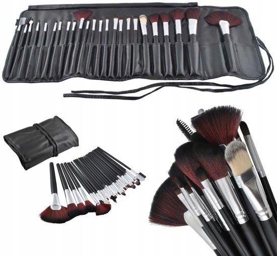 Rojafit 24 Delige Professionele Make-Up Kwasten Set - Kunstleder Etui - Oogmake-up,Visagie, Concealer, en Foundation Penselen.