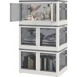 Boîtes de rangement pliables et empilables 69l en plastique avec couvercle et 4 roulettes, accès à 5 côtés, blanc
