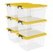 Cetomo Opbergdozen met deksels, 15 l x 6 stuks, plastic opbergdoos met veilige zijvergrendelingen, PP nestbare en stapelbare doorzichtige organizer voor thuis, kantoor, verhuizing, transparant en geel