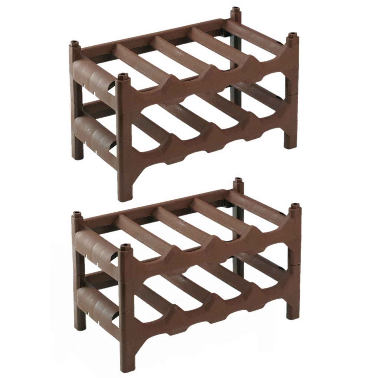Hega hogar 2x stuks wijnfles rekken - flessenrekken 41 x 24 x 24 cm voor 8 flessen - bruin