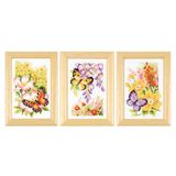 VERVACO Borduurpakket Kruissteek KleinVLINDERS & BLOEMEN SET VAN 3 Handwerkpakket voor Wanddecoratie 8 x 12 cm
