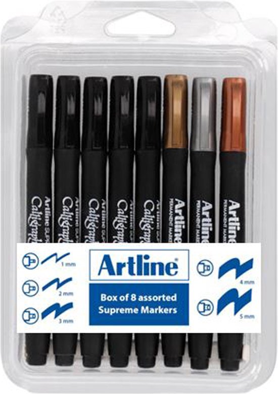 Artline Box van 8 Supreme Calligraphy & Supreme Metal Markers Artline.