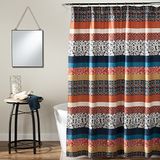 Lush Decor Bohemian douchegordijn, geometrisch, bloemenpatroon, 183 x 183 cm, turkoois en oranje