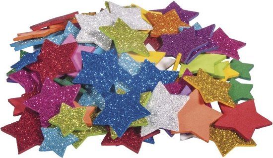 Rayher hobby materialen - Zelfklevende foam/rubber sterretjes met glitters - Multi - 100 stuks