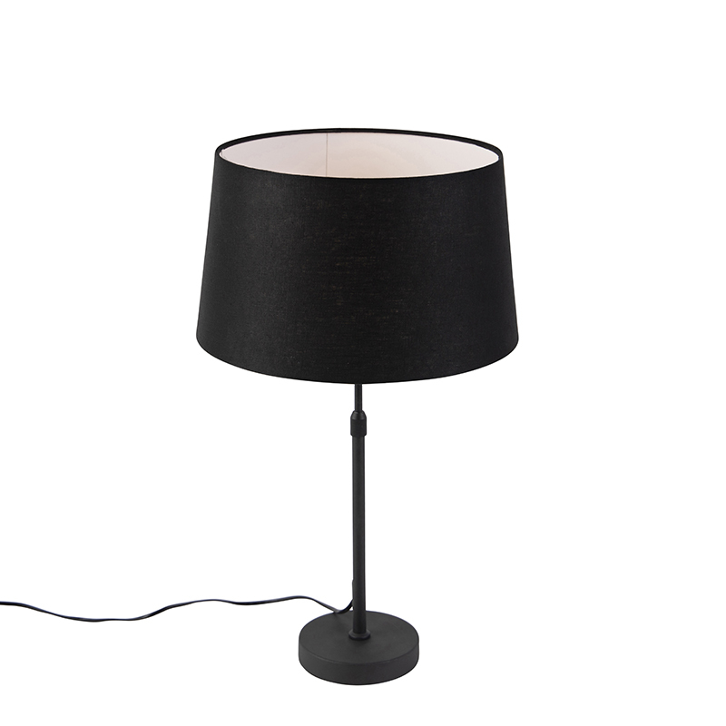 QAZQA Zwarte tafellamp met linnen kap zwart 35cm - Parte