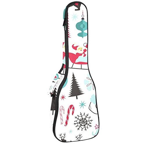 Mersov Concert Ukelele Rugzak, Heavy Duty Ukulele Case Bag met Opslag, Sopraan Concert Tenor Ukelele 10 MM Gewatteerde Tas Kerstman Sneeuwman Kerstboom Bell