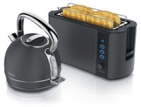 Arendo ontbijtset, 2-delig, bestaande uit: Waterkoker VINTAGE, 1,7 liter, 2200W, met touch-bediening voor temperatuurkeuze. Toaster FRUKOST, 1500W, geschikt voor 4 sneetjes brood, kleur: cool grijs