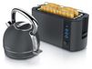 Arendo set de petit déjeuner, 2 pièces, composé de : Bouilloire VINTAGE, 1,7 litre, 2200W, avec commande tactile pour la sélection de la température. Grille-pain FRUKOST, 1500W, adapté pour 4 tranches de pain, couleur : gris froid