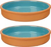La Dehesa Tapas serveerschaal - 2x stuks - terracotta - blauw - D23 x H4 cm