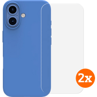 BlueBuilt Back Cover iPhone 16 Blauw + Screenprotector Glas Duo Pack