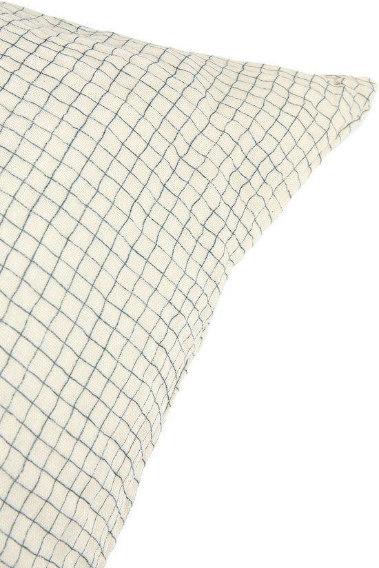 Nobodinoz Wabi-Sabi Kussensloop van gewassen katoen 60x60cm - Blue Grid