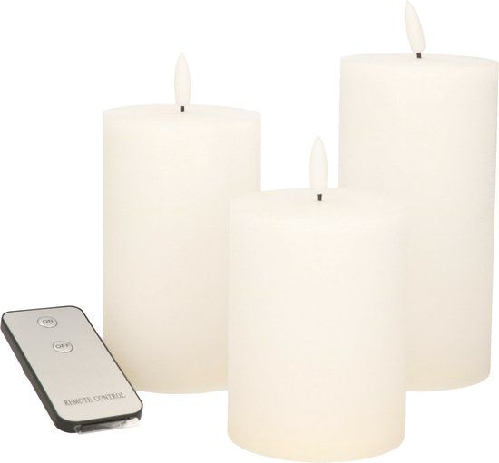 Anna's Collection LED Stompkaarsen met afstandsbediening - 3x - wit - 10/12.5/15 cm