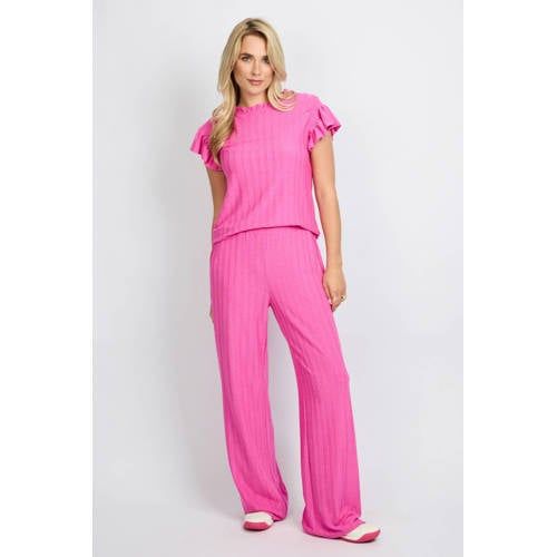 FLURESK Straight Regular Waist Broek Met Textuur Roze