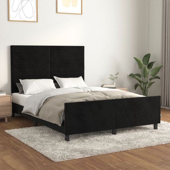 vidaXL Bedframe fluweel zwart 140x200 cm