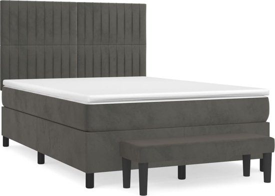vidaXL Boxspring bed met matras - fluweel - donkergrijs - 140x200 cm