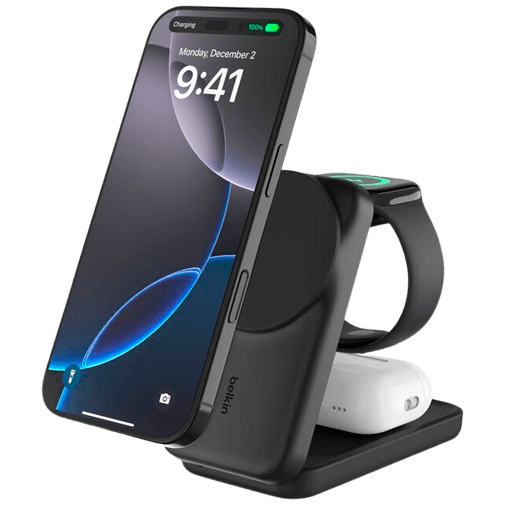 Belkin UltraCharge 25w Qi2 3in1 Magnetic Charger EU Black Square Binnen