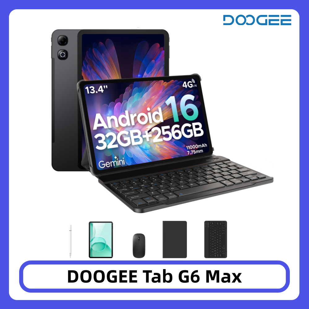 DOOGEE Tab G6 Max Tablet Android 16 32GB+256GB 13,4'' 90Hz scherm 11000mAh batterij 7,7mm ultradun UNISOC T7280 Widevine L1