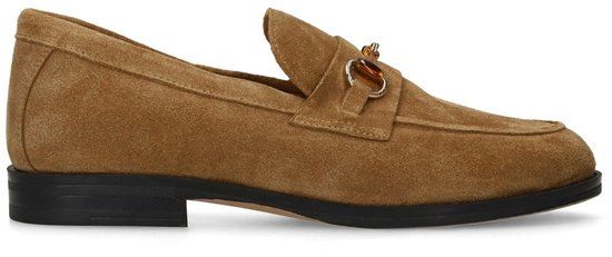Manfield - Dames - Bruine suède loafers met goudkleurig detail - Maat 37