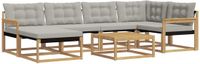 vidaXL - Hoek loungeset - 7-delig - Wit en lichtgrijs - Massief acaciahout - Inclusief tafel