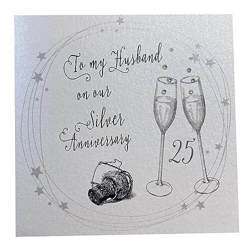 WHITE COTTON CARDS white cotton cards Champagne Glazen, To My Man 25 jaar Handgemaakte 25e Anniversary Card, Wit, WB43-25