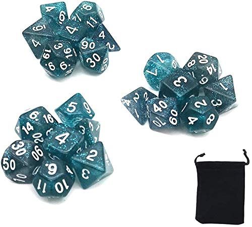 DollaTek Glitter Point Polyeded Dice Set - 3 Sets (21 Pieces) - Blue