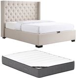Vente-unique Bed met opbergruimte stof beige 200 x 200 cm