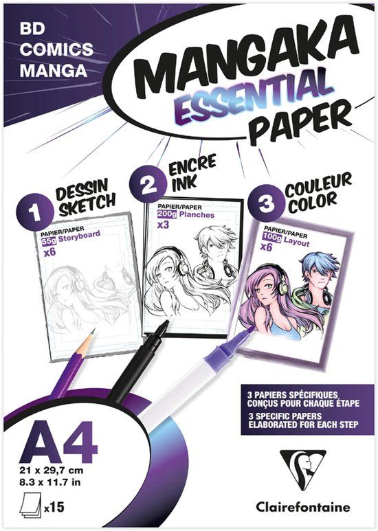 Clairefontaine Manga tekenpapier A4 wit 15 vellen