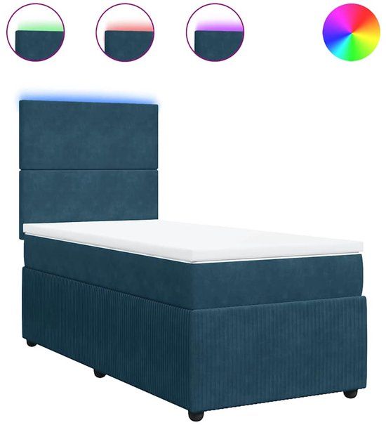 vidaXL Boxspring met matras fluweel blauw 90x200 cm