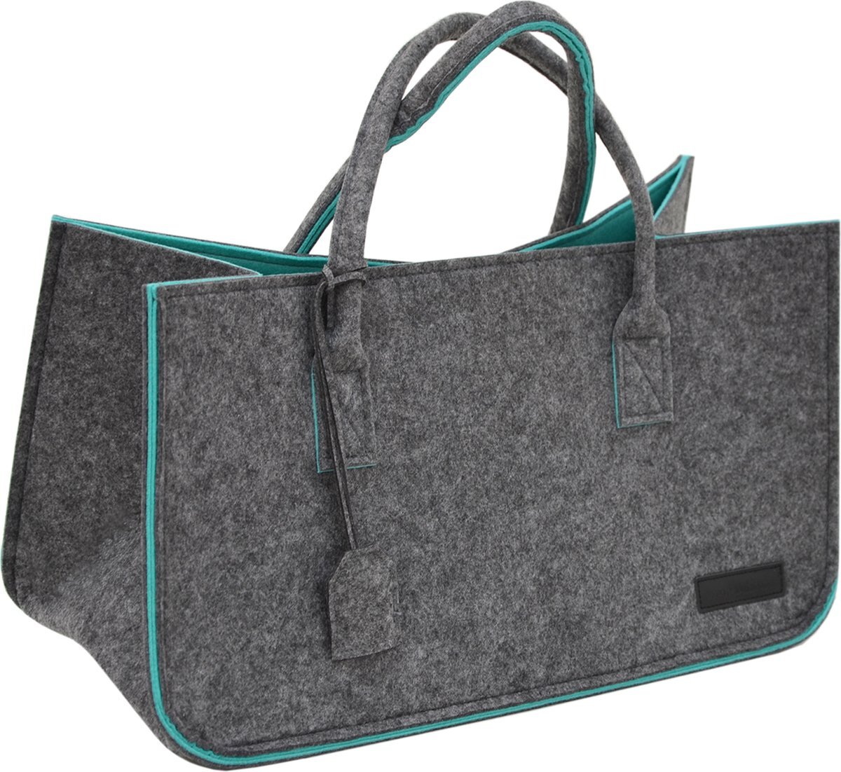 DuneDesign Vilten Tas tot 25kg - XL Vilten Mand voor Brandhout - Shopper Boodschappentas Grijs Turkoois