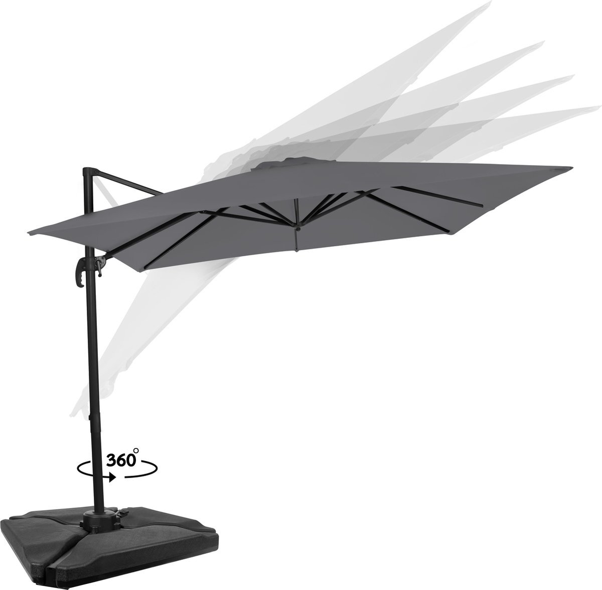 VONROC GARDEN VONROC Premium Zweefparasol Pisogne 300x300cm - Duurzame parasol - Combi set incl. 4 vulbare premium parasoltegels – 360 ° Draaibaar - Kantelbaar – UV werend doek – Grijs – Incl. beschermhoes