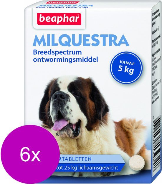 BEAPHAR Milquestra Hond - Anti wormenmiddel - 6 x 4 tab 5 Tot 75 Kg