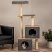 Unyqoos® kraboom en bois de peuplier (certifié FSC) avec sisal et revêtement anthracite, 58x38x133 cm – 2 cachettes, 2 plateformes, 3 poteaux à griffer, base stable