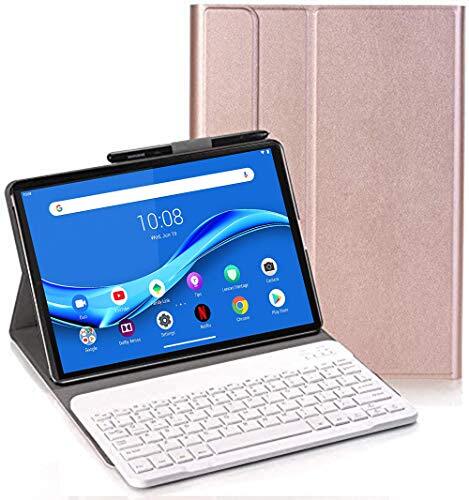 RLTech Toetsenbordhoes voor Lenovo Tab M10 FHD Plus - (QWERTY-Indeling) Ultradunne Flip met Verwijderbare Draadloze Toetsenbordstandaard Case voor Lenovo Tab M10 FHD Plus TB-X606F 10.3 Inch, Rose Goud