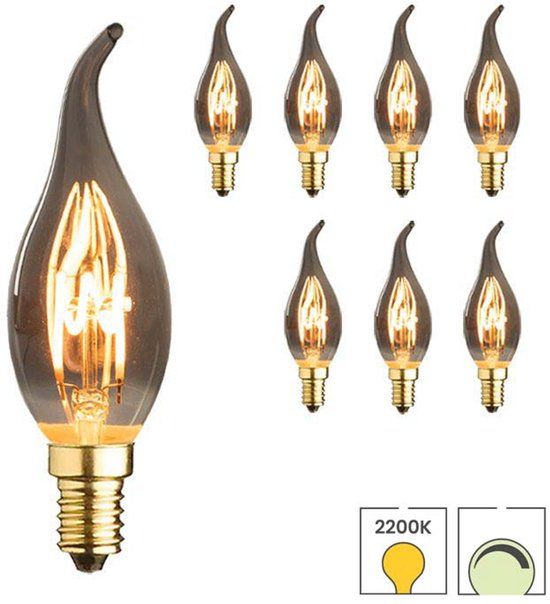 Lybardo E14 LED Lamp - 8-pack - 1.6W Dimmable - 2200K Extra Warm White - Smoke Glass
