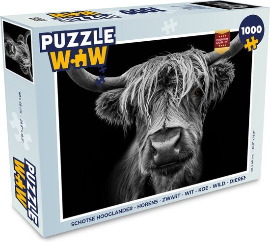 MuchoWow Puzzel Schotse Hooglander - Horens - Zwart - Wit - Koe - Wild - Dieren - Legpuzzel - Puzzel 1000 stukjes volwassenen - Sinterklaas cadeautjes - Sinterklaas voor grote kinderen