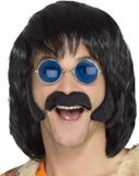 Smiffys Zwarte Hippie Set met Snor en Bakkebaarden voor Mannen