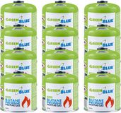 GreenBlue - Gasflessen 12 stuks - Gaspatroon van 500 g. Certificaat: Pi 0437, conform EN 417, butaan-propaan, temperatuurbereik -10 °C tot +40 °C, schroefdraadventiel 7/16'' GB499