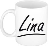 Bellatio Decorations Lina Naam koffiemok - wit - Keramiek - 300 ml