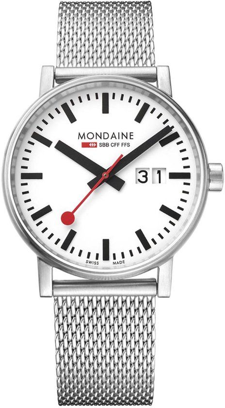 Mondaine Evo2 40 mm Herenhorloge - Wit - Zilverkleurig - Stalen Band