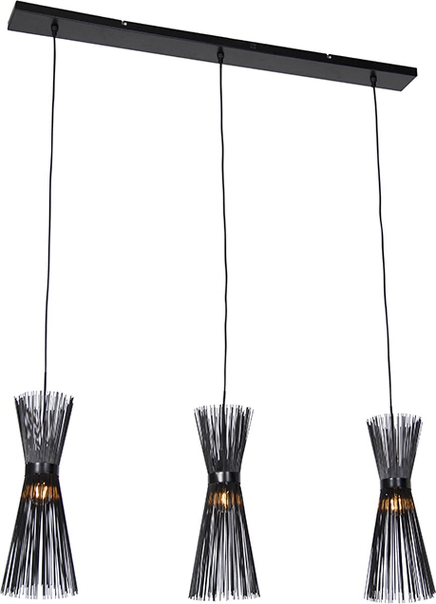 QAZQA broom - Moderne Hanglamp eettafel voor boven de eettafel | in eetkamer - 3 lichts - L 120 cm - Zwart - Woonkamer | Slaapkamer | Keuken