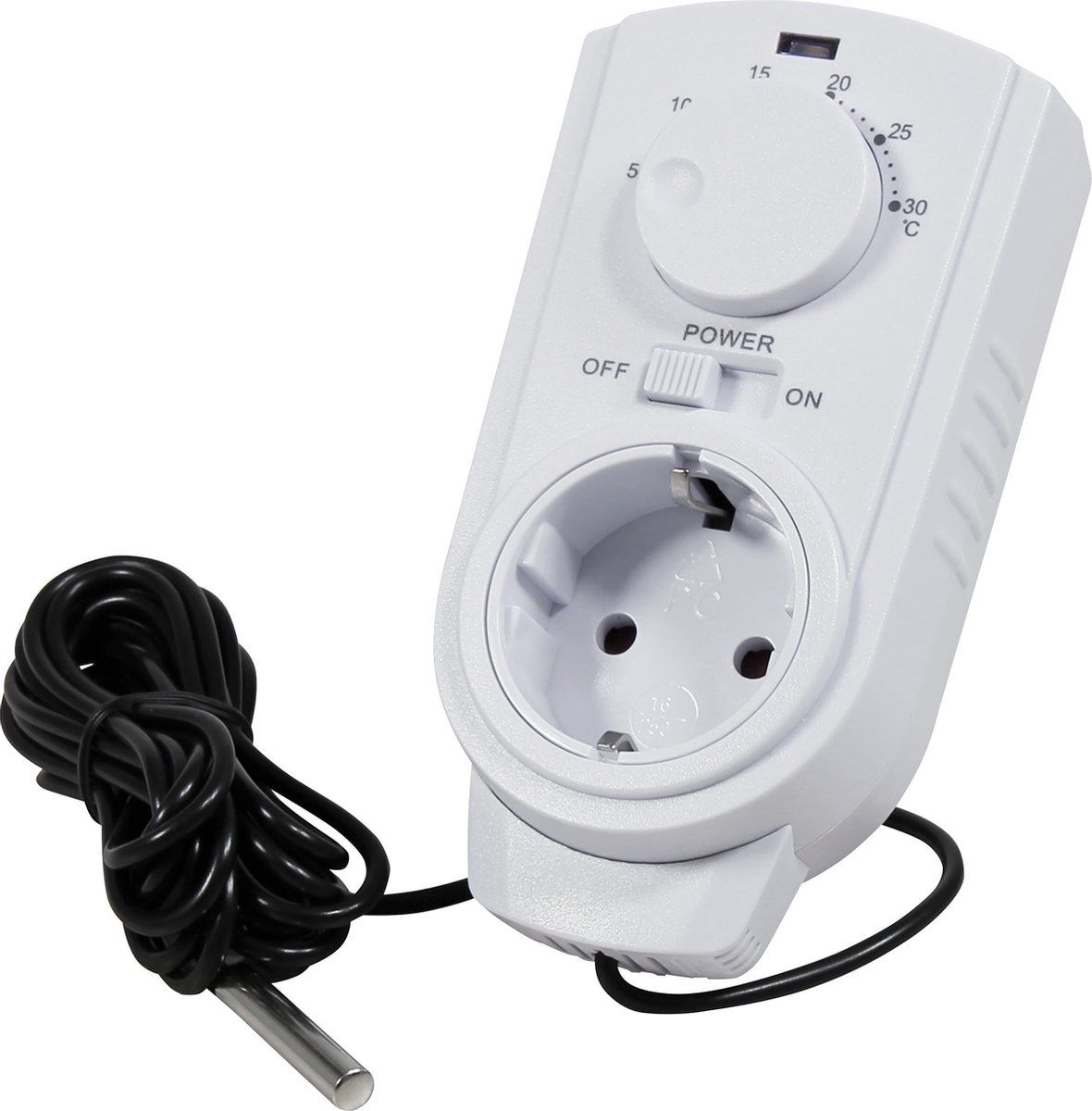 McPower TCU-440 Plug-In Stekker/Stopcontact thermostaat 5-30°C - Externe voeler - Analoog - Koelen & Verwarmen (Niet geschikt voor België ) - Wit
