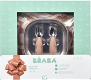Béaba Eerste Maaltijd Cadeauset – Savannah Bloom – Inox Bord, Ergonomisch Kindbestek – Vanaf 4 Maanden