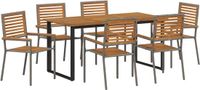 vidaXL - Eettafel Set - 7-delig - Grijs - Massief Acacia Hout