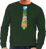 Bellatio Decorations Groene Paas sweater met paashaas stropdas - Pasen trui voor heren - Pasen kleding L