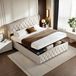 Lit de rangement - Cadre de lit double - 140x200 cm - Vérin hydraulique - Revêtement en velours - Cadre en métal - Style classique - Sans matelas - Gris