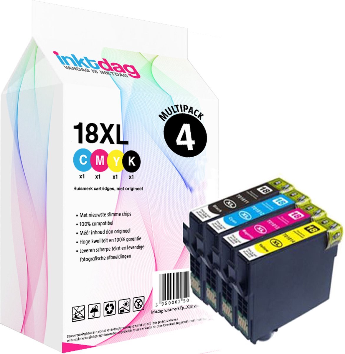 inktdag inktcartridge voor Epson 18XL multipack van 4 kleuren voor Epson Expression Home XP202, XP205, XP30, XP302, XP305, XP402, XP405, XP412, XP415, XP315, XP312, XP215, XP212, XP225, XP322, XP422, XP425, XP325, XP222