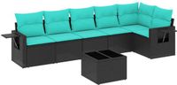 vidaXL 7-delige loungeset voor buiten met kussens, zwart kunststofvlecht