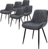 ML-Design set van 6 eetstoelen met rugsteun en armsteunen antracietkleurig PU-leren zitvlak metalen onderstel