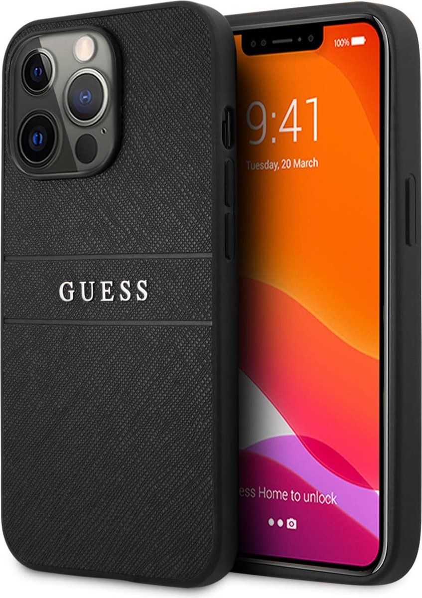 Guess Saffiano PU leren Backcase iPhone 13 Pro Max hoesje Zwart