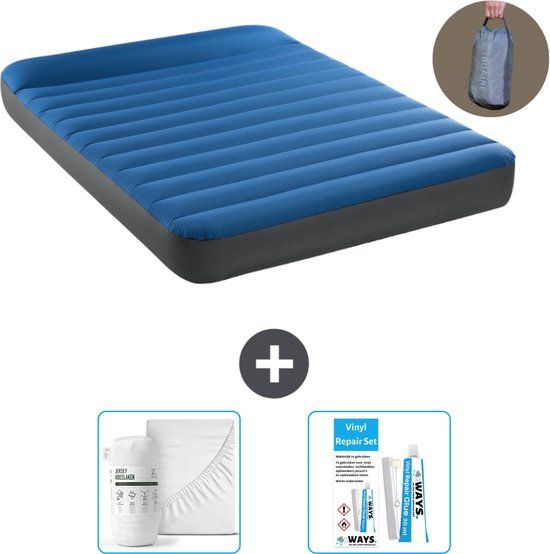 Intex Luchtbed - Twijfelaar - 137 x 191 x 22 cm - Blauw - Inclusief hoeslaken en reparatieset